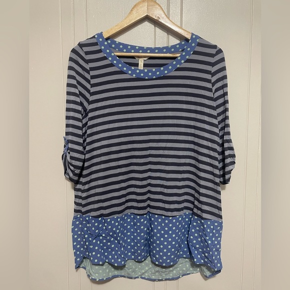 Matilda Jane Let's Get Lost Blouse Striped & Polka Dot Scoop Neck Women's M - Picture 2 of 7